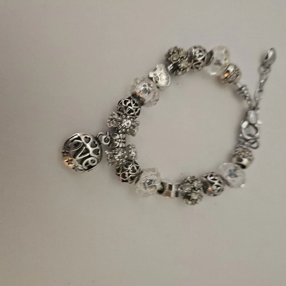 Love Charm Bracelet Silver Gift For Her Anniversary Birthday Mothers Day Present